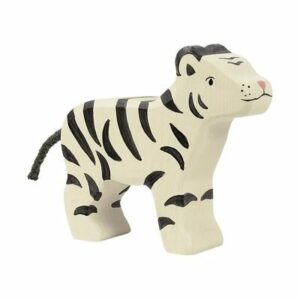 Figurine animal en bois - Tigre blanc petit, bébé tigre blanc HOLZTIGER