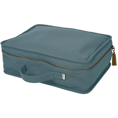 Valise coton BIO bleu gris NUMERO 74 l www.little-home.fr Bagage Enfant Valise Maternité Rangement N74