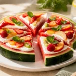 La pastèque coupée en cubes lasse tout le monde alors qu’une tranche façon pizza au yaourt et aux fruits frais change vraiment le dessert d’été