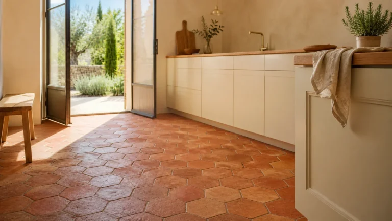 Les tomettes hexagonales en terre cuite de Leroy Merlin séduisent ceux qui en ont assez du grand carrelage lisse sans caractère