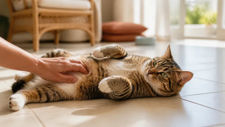 Votre chat se roule ventre à l’air à vos pieds mais cette caresse presque automatique finit souvent par une griffure