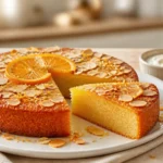 Ce gâteau de semoule à l&rsquo;orange se prépare sans beurre avec du lait et des amandes et sort du four plus fondant qu&rsquo;un gâteau de pâtissier